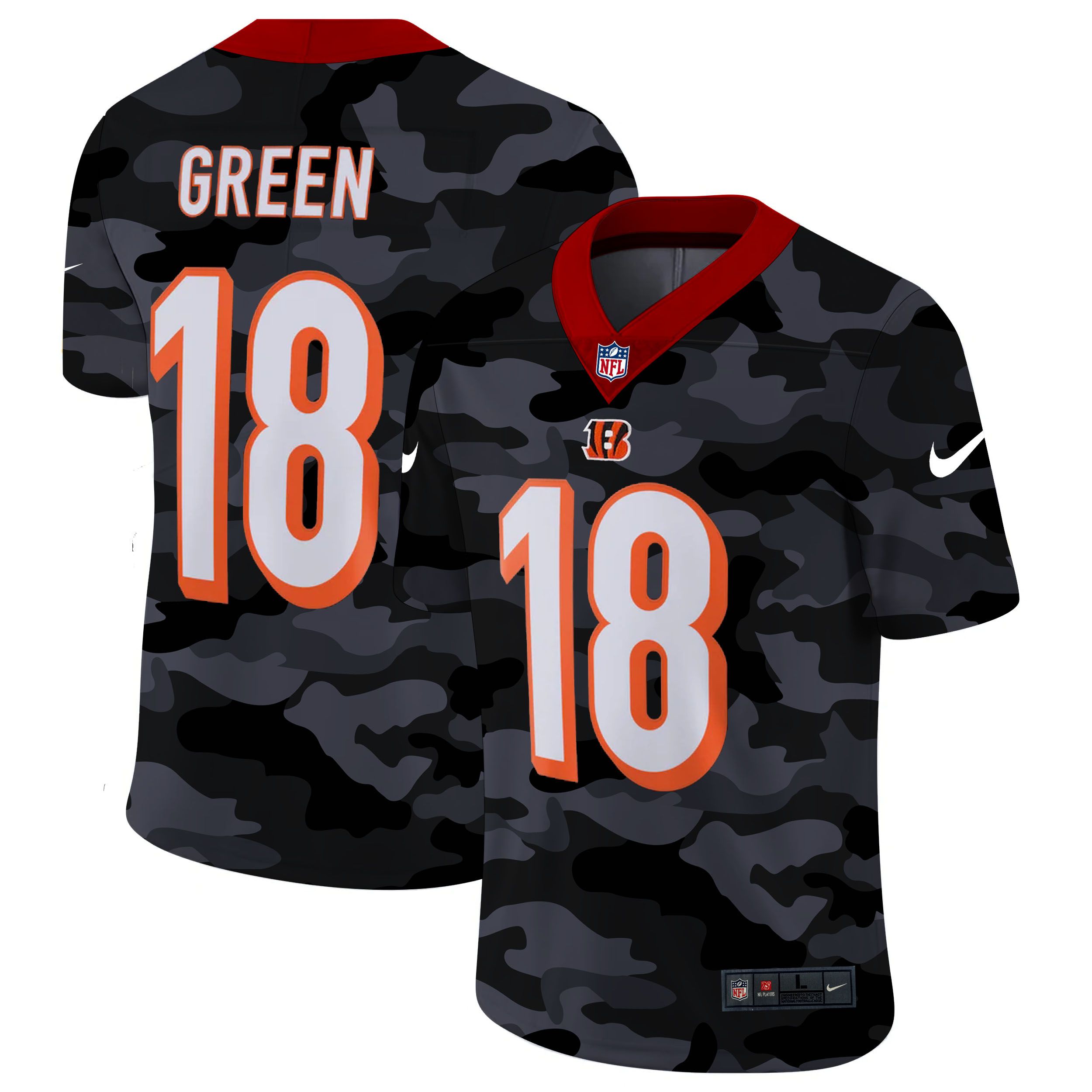 Men Cincinnati Bengals #18 Green 2020 Nike Camo Salute to Service Limited NFL Jerseys